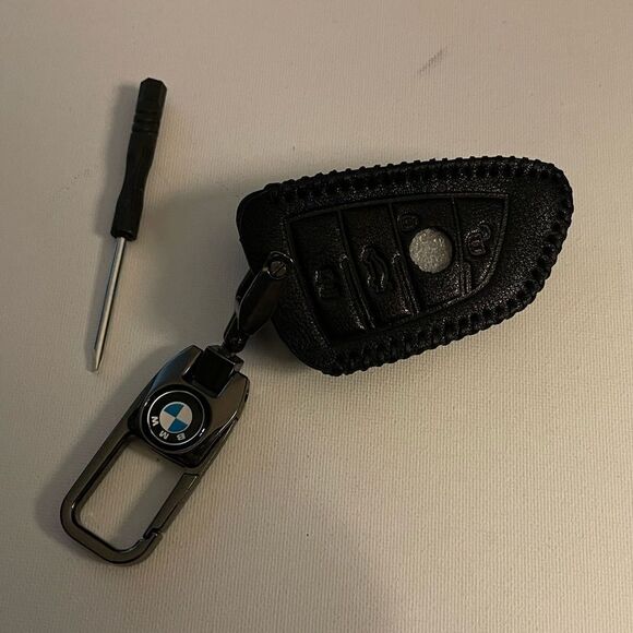 BMW logo Key Fob Keychain & Fob Case Cover in Black Leather NWT - Picture 6 of 9